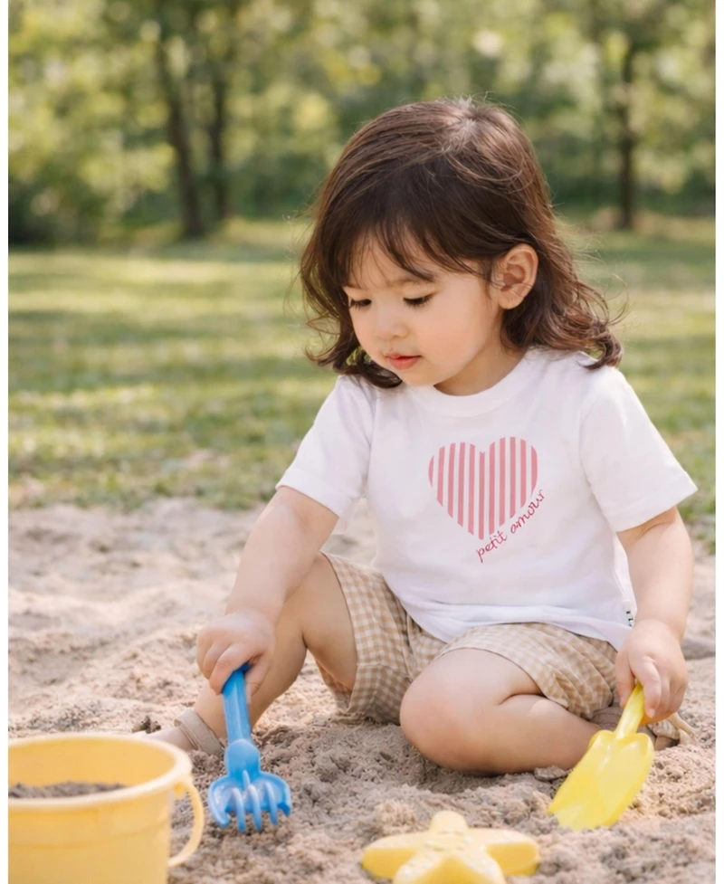 MeMoi Toddler Girls Heart-Themed Cotton-Rich 3/4-Sleeve T Shirt