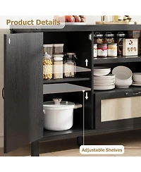 homfan Boho Rattan Sideboard Cabinet with Storage Buffet Cabinet with Drawers, Farmhouse Coffee Bar for Living Room, Kitchen, Entryway