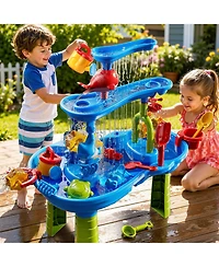 Gnuadz 3-Tier Sand Water Table Outdoor Sensory Playset Beach Accessories Waterfall Kids Activity