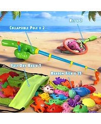 Gnuadz 15 Fishes Fishing Game Set Water Table Bath Toy Outdoor Pool Party Rod Net Floating Fish Kids Birthday Gift