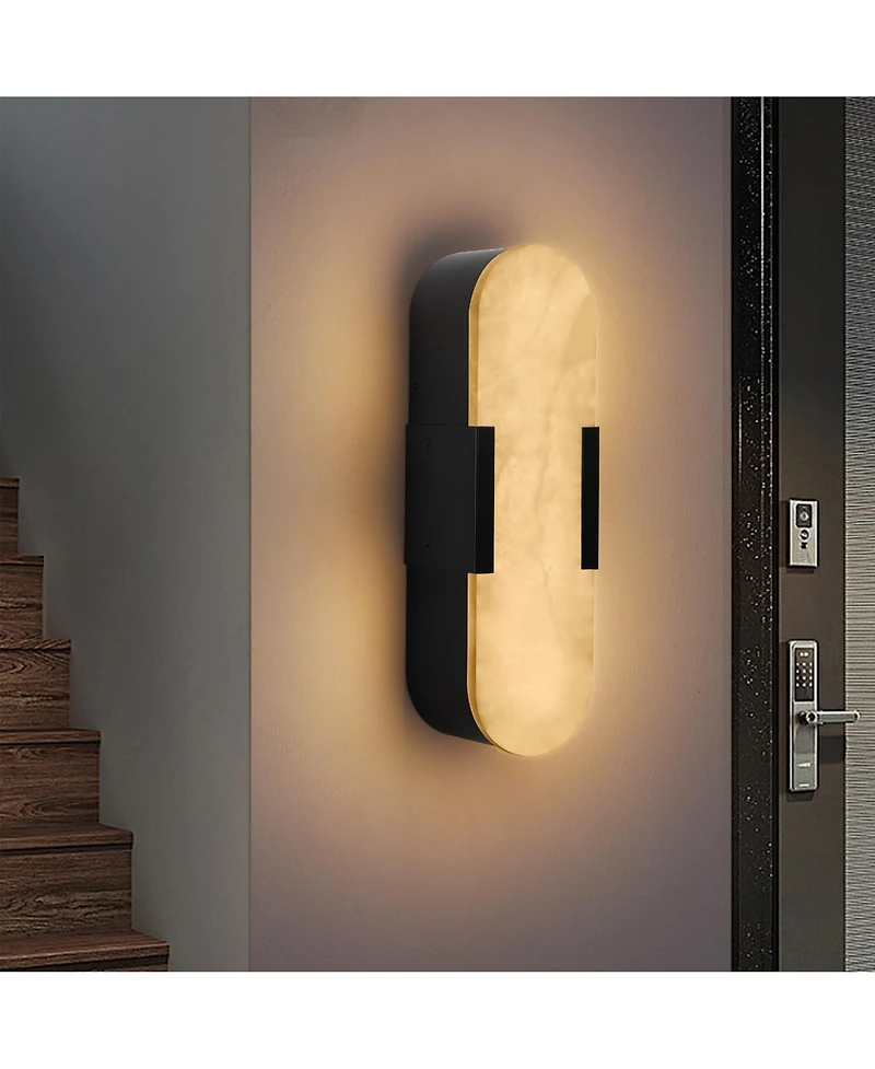 Midola 13.8" Natural Marble Wall Sconce, Black Sconces Set of Two, Indoor Modern Bathroom Sconces Wall Lighting for Living Room, Bedroom