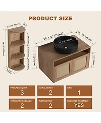 Sillysis Wall Mounted Modern Bathroom Vanity Set, Vessel Ceramic Sink, Storage Rack with Open Shelves