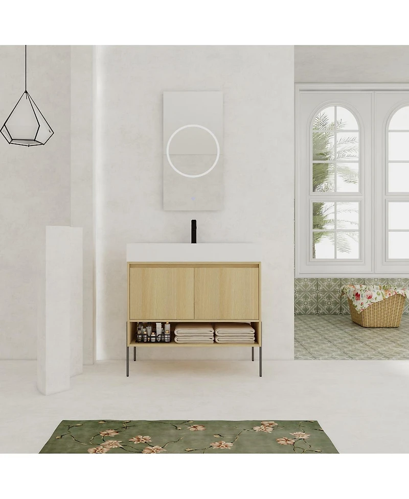 Sillysis Inch Freestanding Bathroom Vanity with Resin Basin, Double Doors, Large Storage