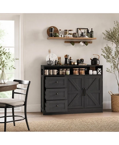 homfan Sideboard Cabinet with 3 Drawers and 2 Doors, Buffet Server with Storage Shelves for Dining Room Kitchen Living Room