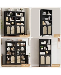 homfan 71 Inch Rustic Farmhouse 5-Tier Bookshelf with Doors, Adjustable Shelves and Storage Cabinets, Freestanding Display Organizer for Living Room