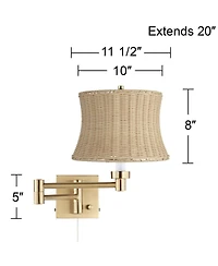 Barnes and Ivy Plug-In Swing Arm Wall Lamp with Rattan Shade