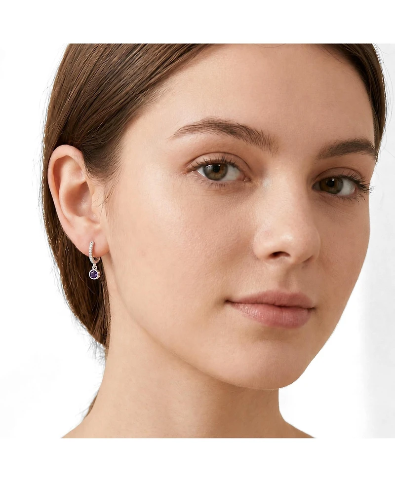 Simona Round Bezel Birthstone Small Cz Charm Hoops