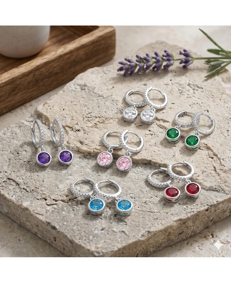 Simona Round Bezel Birthstone Small Cz Charm Hoops