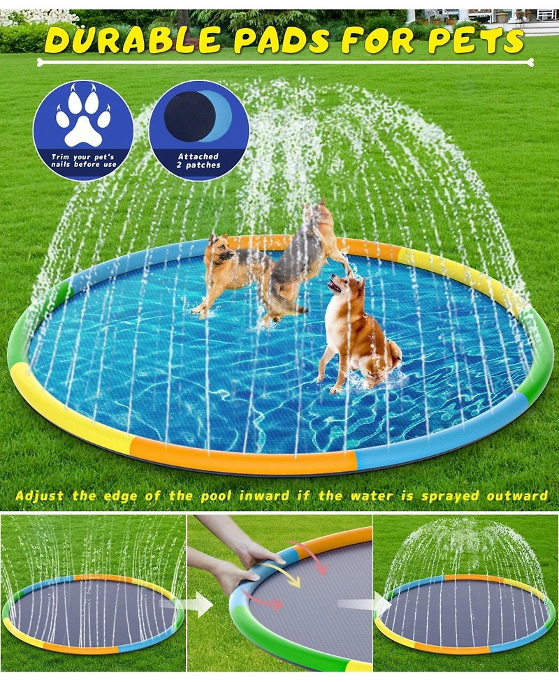 Aofar Splash Pad Sprinkler Water Play Mat Dogs Kids Outdoor Fun