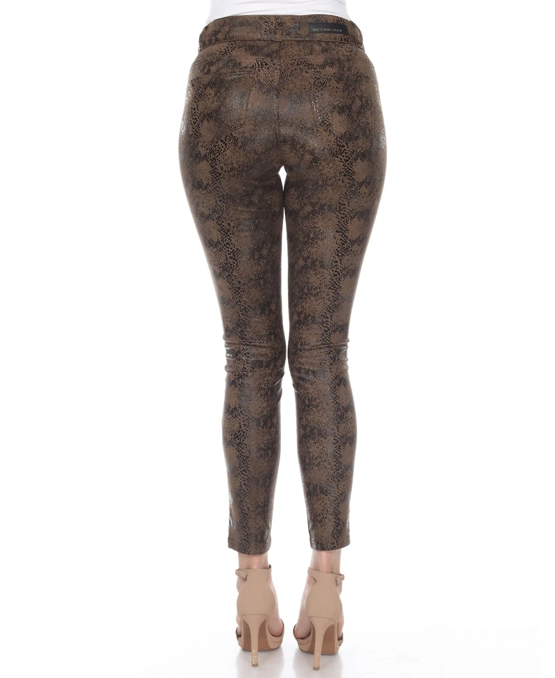 White Mark Women's Snake Print High Rise Ankle Pants