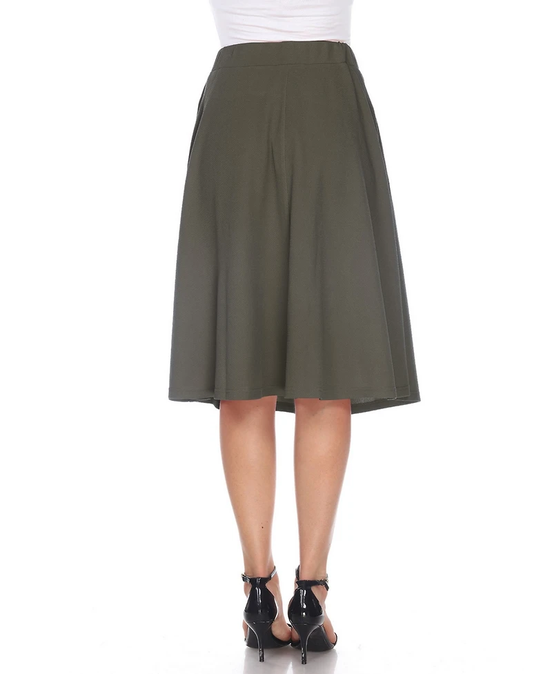 White Mark Women's Flared Pull-On Midi Skirt