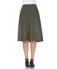 White Mark Women's Flared Pull-On Midi Skirt