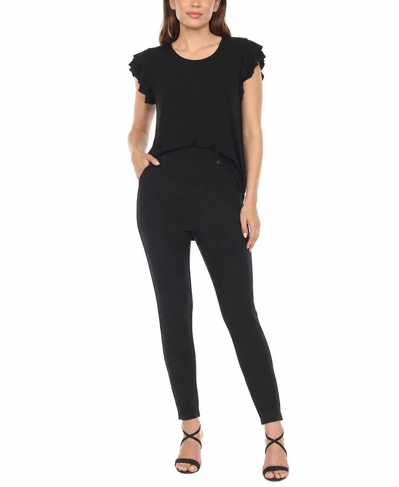 White Mark Women's Flutter-Sleeve Top and Scuba Pants Set