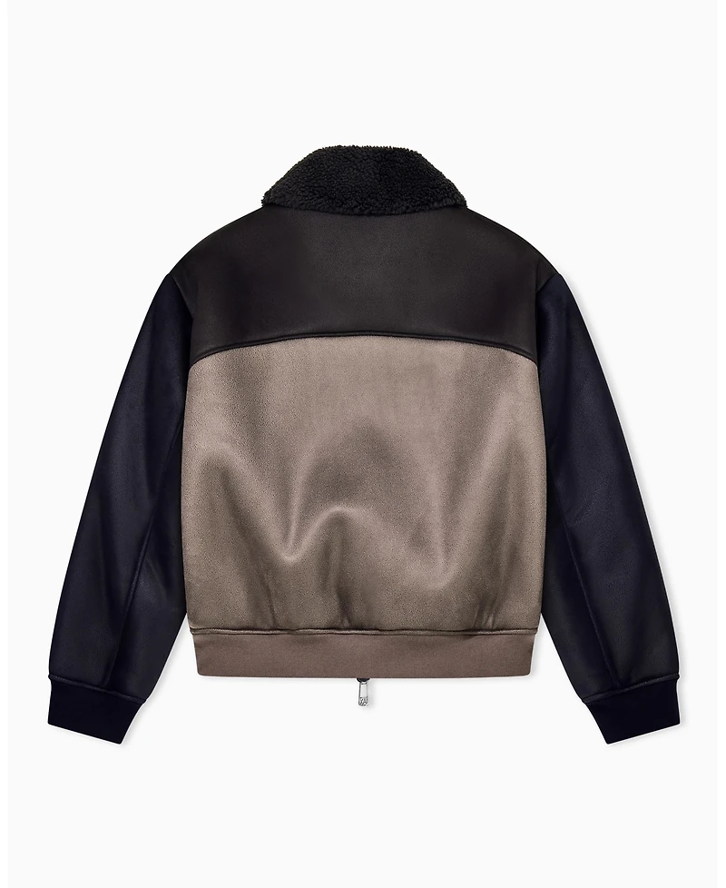 A|X Armani Exchange Men's Crossover Sherpa Collar Color Block Bomber Jacket