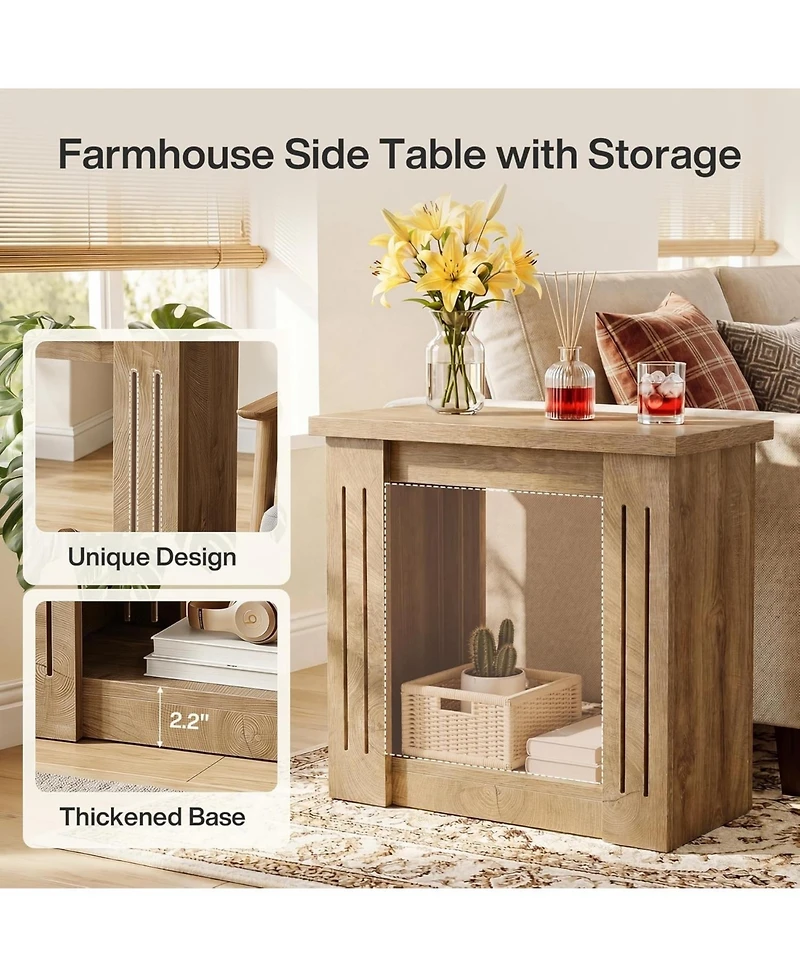 Tribesigns Side Table, 2-Tier Farmhouse End Table with Storage, Wooden Nightstand for Bedroom, Living Room, Office, Small Spaces