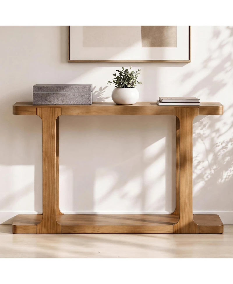 Rainsken Modern Console Table, with Shelf and Thick Tabletop, Inlaid Assembly Design, for Living Room, Hallway