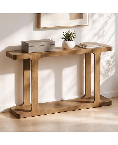 Rainsken Modern Console Table, with Shelf and Thick Tabletop, Inlaid Assembly Design, for Living Room, Hallway