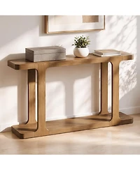 Rainsken Modern Console Table, with Shelf and Thick Tabletop, Inlaid Assembly Design, for Living Room, Hallway
