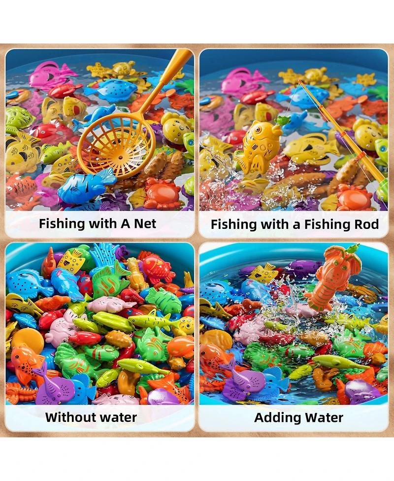 Gnuadz 60PCS Kids Fishing Pool Game Set Inflatable Rod Net Floating Fish Toy