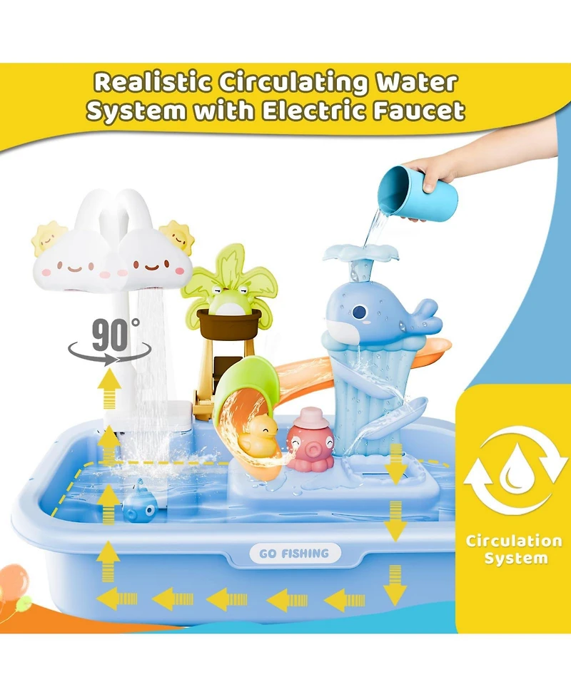 Gnuadz 4-in-1 Water Table Kids Kitchen Sink Fishing Play Set