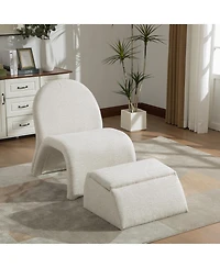 Rainsken Modern Upholstered Armless Chair, with Storage Ottoman, Chenille Accent Chair, for Living Room,Bedroom,Office and Reading Room