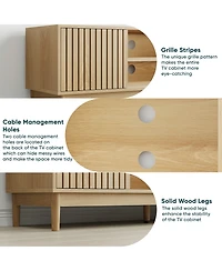 Rainsken Fluted Tv Stand, Mid Century Modern Entertainment Center with Storage Space, Media Console Table for Living Room
