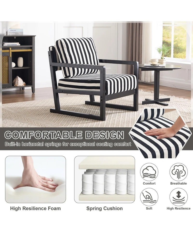 Rainsken Stripe Accent Chair, Modern Upholstered Armchair in Fabric, For Living Room Bedroom Apartment, Easy Assembly