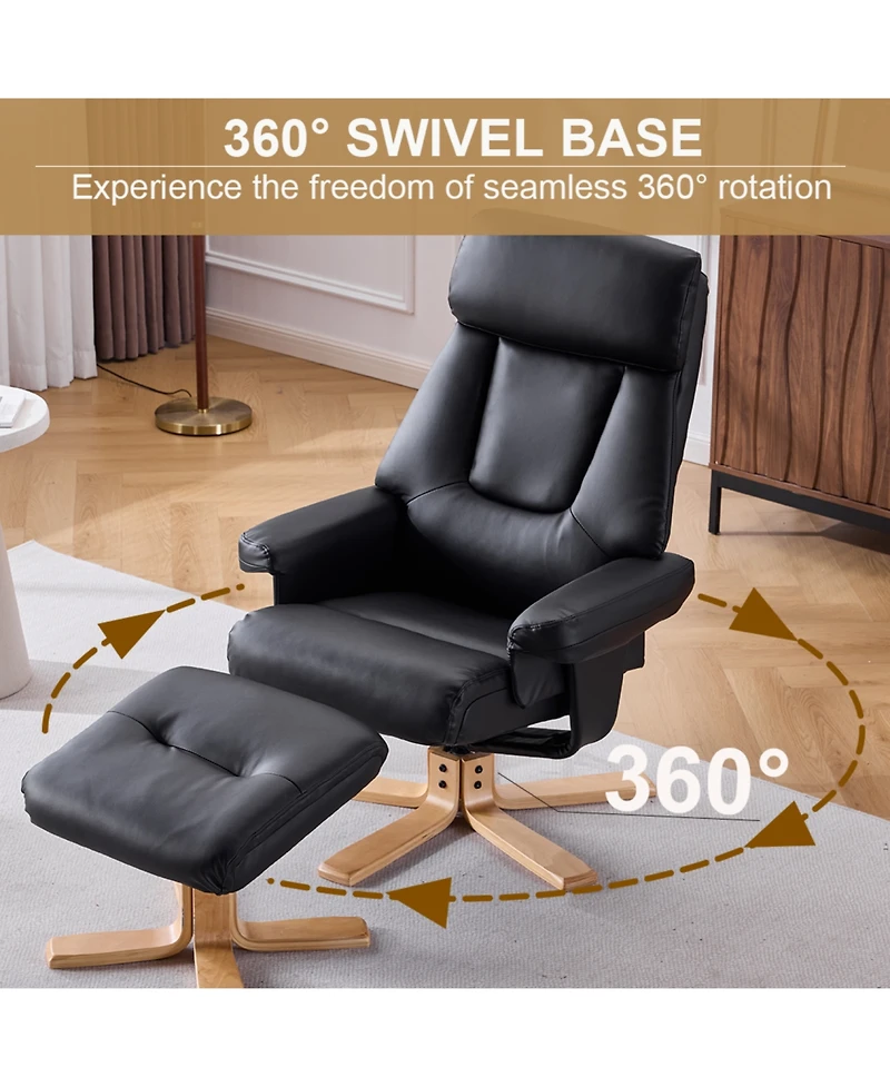 Rainsken 360degree(s) Swivel Accent Chair, with Upholstered Heated Massage, Ergonomic Lounge Recliner, with ottoma, for Bedroom, Office, Apartment
