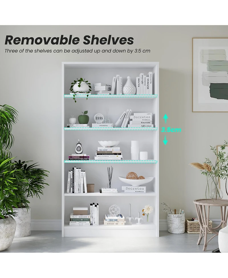 Rainsken 5 Shelf Modern Wood Bookshelf, 60 Inch Tall Display Bookcase with Adjustable Shelf, Book Storage Organizer for Home Office, Study Room