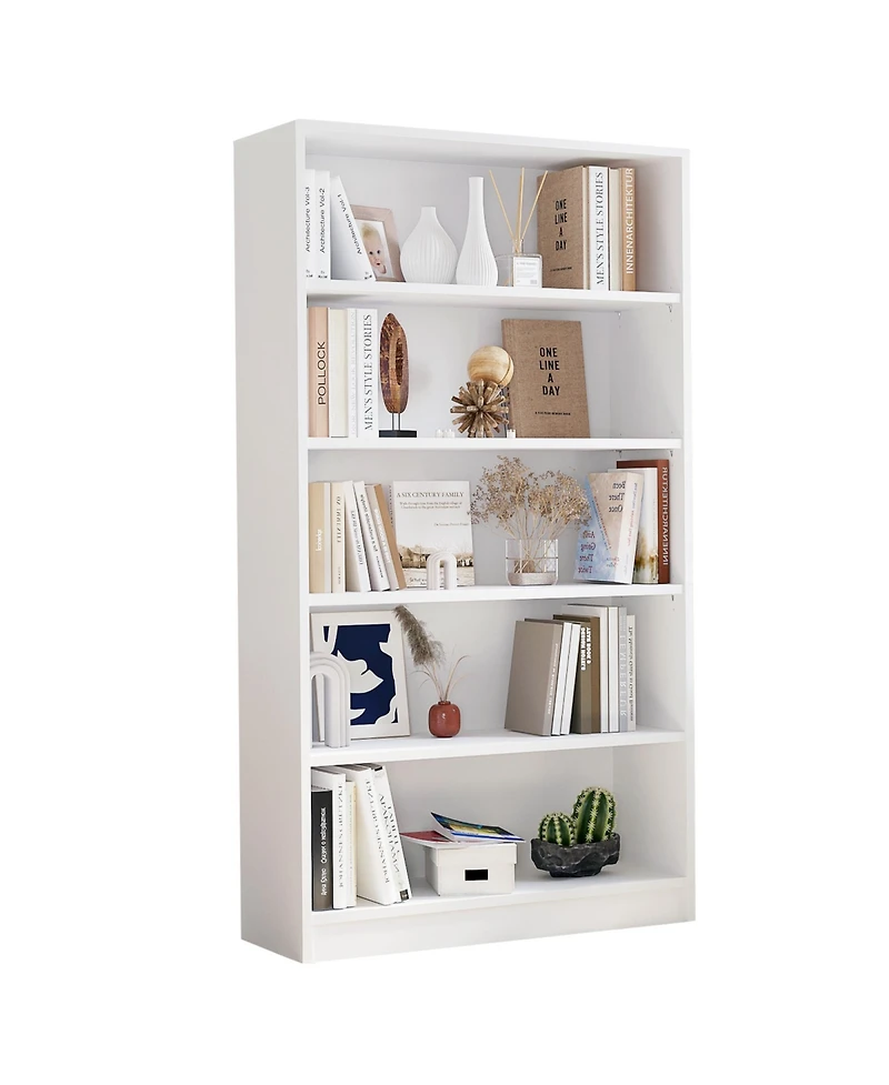 Rainsken 5 Shelf Modern Wood Bookshelf, 60 Inch Tall Display Bookcase with Adjustable Shelf, Book Storage Organizer for Home Office, Study Room
