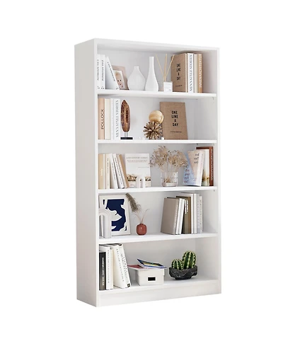 Rainsken 5 Shelf Modern Wood Bookshelf, 60 Inch Tall Display Bookcase with Adjustable Shelf, Book Storage Organizer for Home Office, Study Room