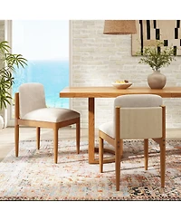 Rainsken Modern Dining Chairs Set of 2, Upholstered Kitchen Chair with Woven Rope Backrest and Rubberwood Legs for Living Room