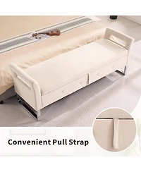 Rainsken Storage Ottoman, 67.91" Velvet Upholstered End of Bed Bench with Armrests for Living Room, Entryway