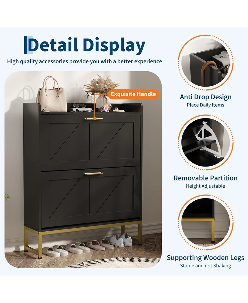 gaomon entryway shoe cabinet with double-layer flip-top drawers, adjustable shelves, and a dust-proof back panel freestanding storage