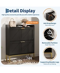 gaomon entryway shoe cabinet with double-layer flip-top drawers, adjustable shelves, and a dust-proof back panel freestanding storage