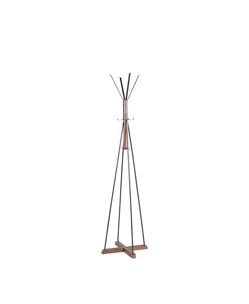 Rainsken Freestanding Coat Rack, Wood & Metal Coat Hanger Stand with Hooks, Multifunctional Home Furniture for Bedroom and Living Room