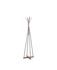 Rainsken Freestanding Coat Rack, Wood & Metal Coat Hanger Stand with Hooks, Multifunctional Home Furniture for Bedroom and Living Room