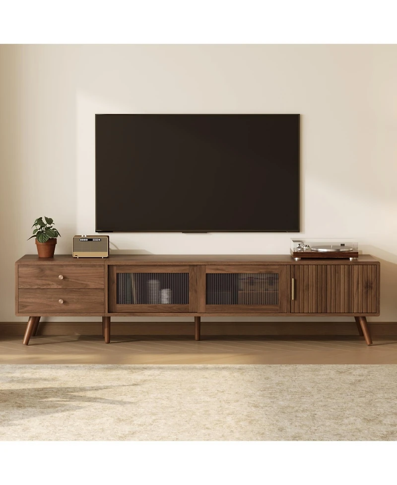 Rainsken Mid-Century Modern Tv Stand, 76" Media Console, for 60-85 inches Tv, Entertainment Center with Storage, for Bedroom Living Room