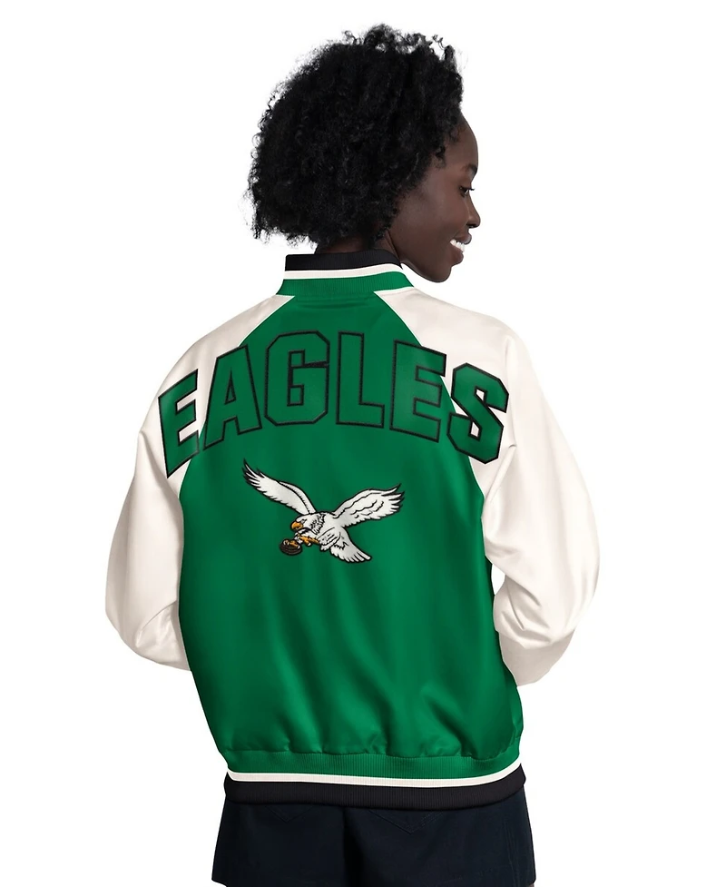 Starter Women's Kelly Green/White Philadelphia Eagles Raglan Blitz Full-Snap Varsity Jacket