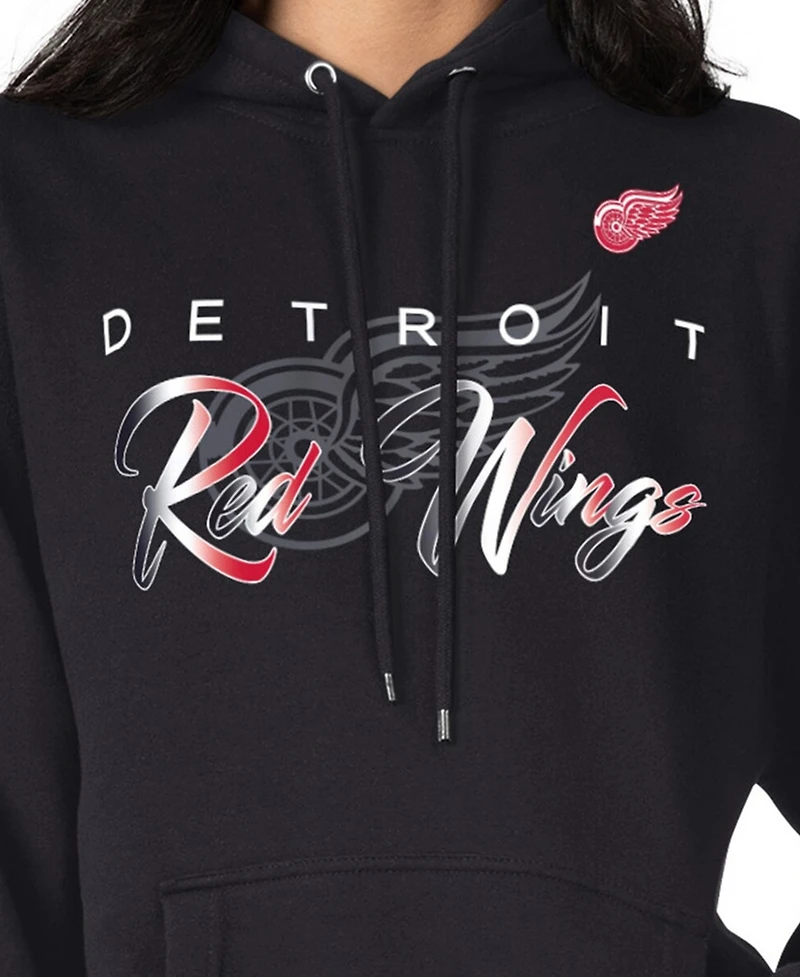 G-iii 4Her by Carl Banks Men's Black Detroit Red Wings Shadow Logo Fleece Pullover Hoodie