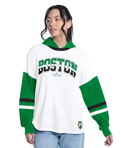 G-iii 4Her by Carl Banks Women's White/Green Boston Celtics Key Player Oversized Hooded Long Sleeve T-Shirt