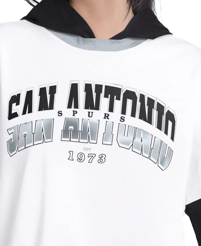 G-iii 4Her by Carl Banks Women's White/Black San Antonio Spurs Key Player Oversized Hooded Long Sleeve T-Shirt