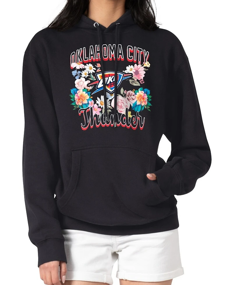 G-iii 4Her by Carl Banks Women's Black Oklahoma City Thunder Flowers Team Logo Graphic Fleece Pullover Hoodie