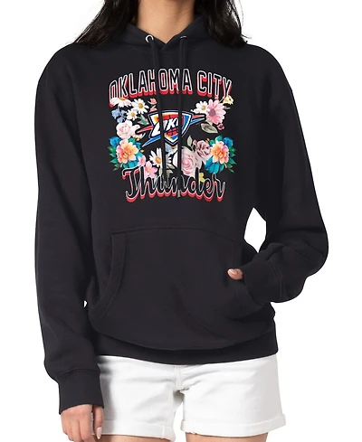 G-iii 4Her by Carl Banks Women's Black Oklahoma City Thunder Flowers Team Logo Graphic Fleece Pullover Hoodie