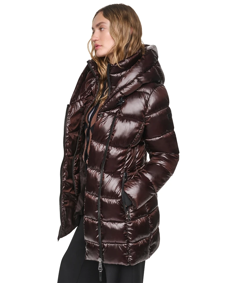 Dkny Women's Pearlized Hooded Walker with Bib Coat