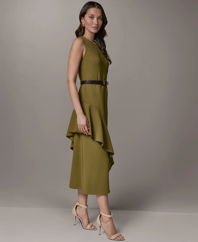 Donna Karan New York Women's Sleeveless Asymmetrical Belted Midi Dress