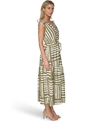 Calvin Klein Women's Sleeveless V-Neck Printed Tiered Maxi Dress