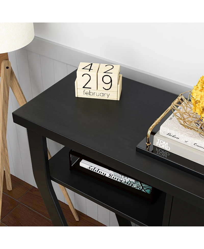 Gouun Curved Frame Modern Console Table with Storage Drawer and Three-Tier Shelf