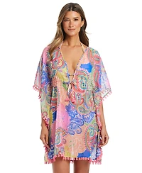 Bleu by Rod Beattie Women's Chiffon V-Neck Caftan Cover-Up Dress