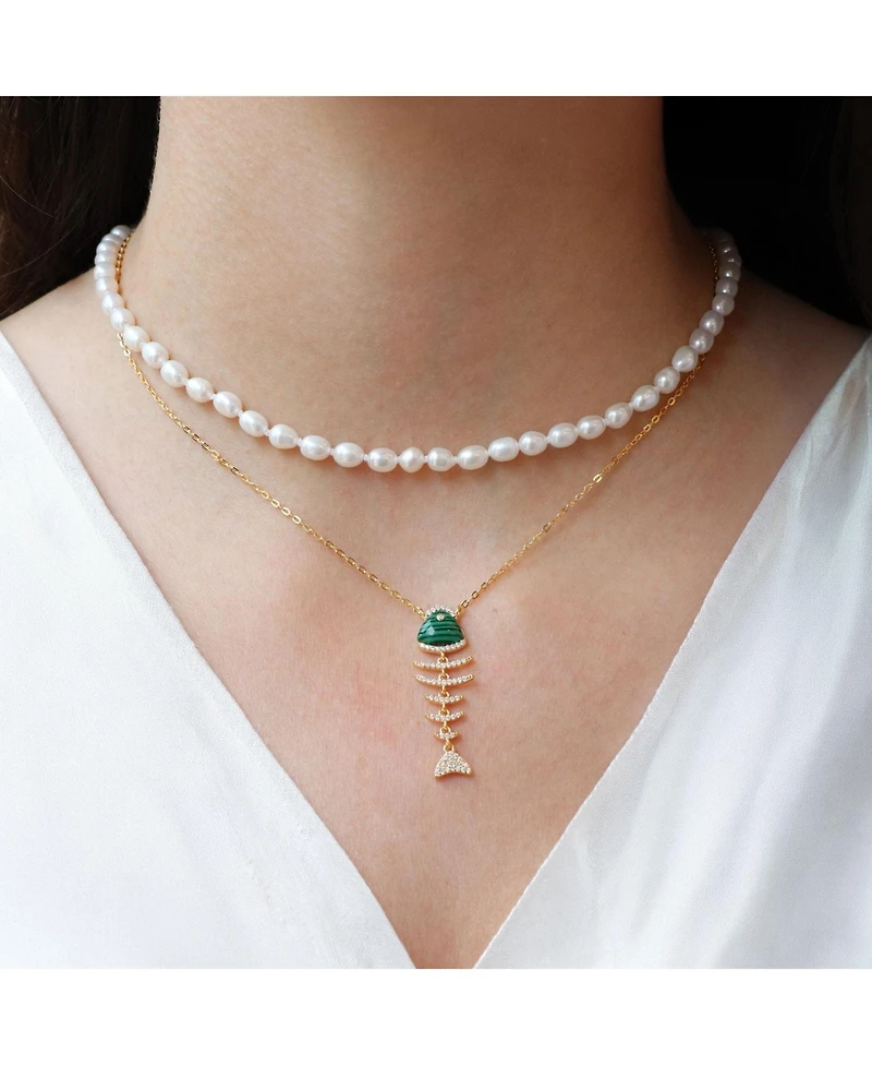The Lovery Malachite Fish Necklace 14K Gold-Plated Sterling Silver